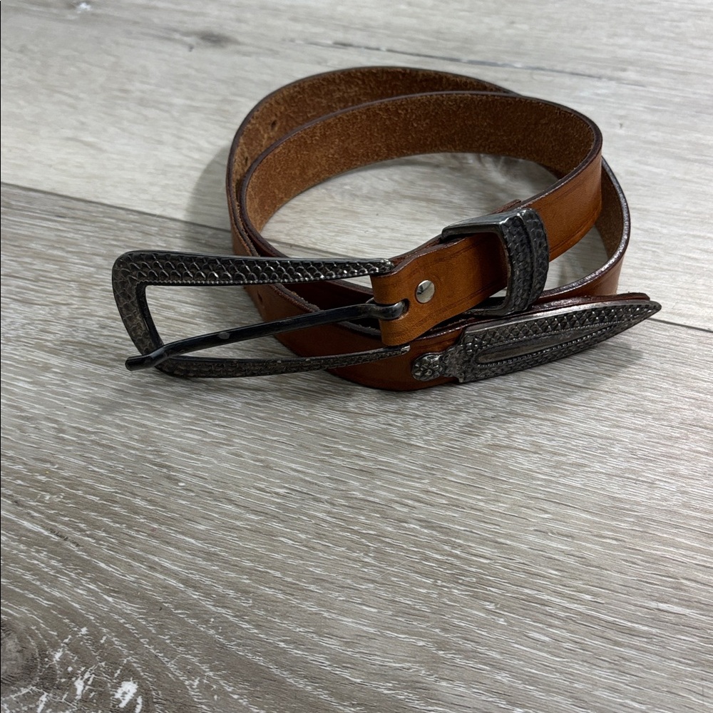 Compagnie Internationale Express Brown/ Tan Leather Belt Silver/Pewter Buckle S